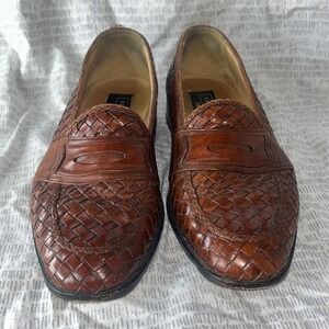Florsheim Imperial MensWoven Leather Penny Loafers Brown Made in Italy 8 D 93066